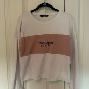Abercrombie & Fitch Pink and White Cropped Crew Neck Sweatshirt XS